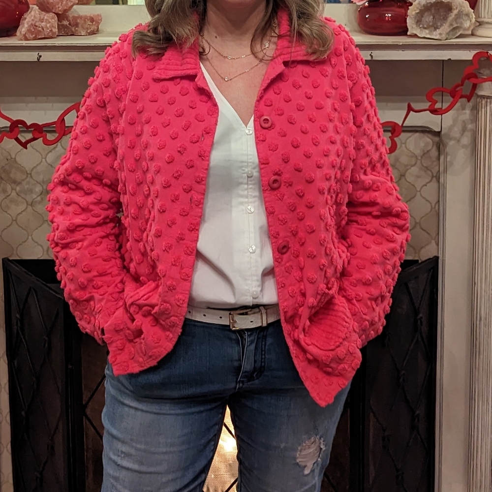 True Vintage Button Down Blazer Jacket 100% Cotton Textured Kitschy Barbiecore